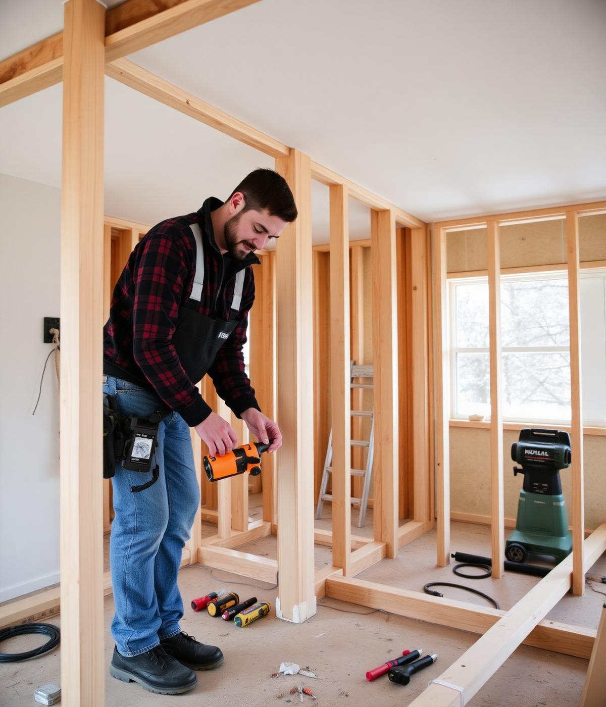 Ouvrier réalisant des travaux de rénovation dans une résidence
