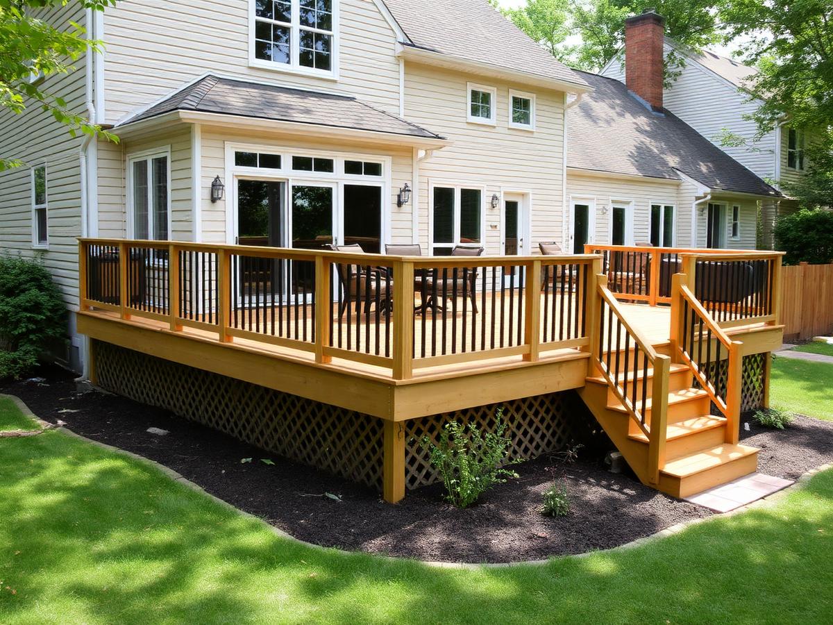 Terrasse en bois construite à l’arrière d’une maison